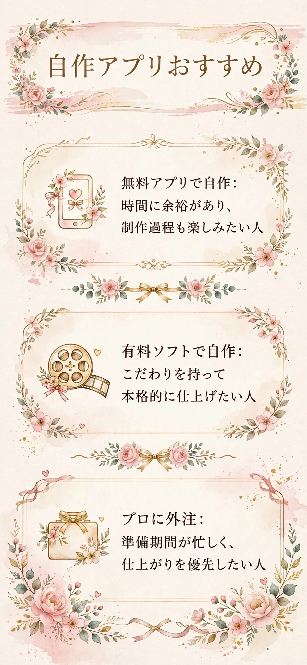 結婚式ムービー自作アプリのおすすめをまとめたインフォグラフィック